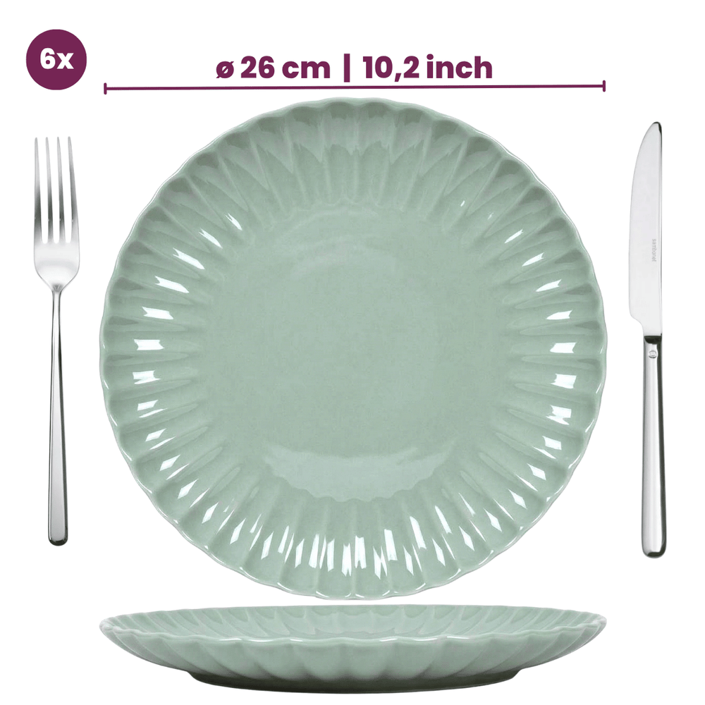 Cookinglife Geschirrset Cardida Grün 18-teilig / 6 Personen - 6 Speiseteller, 6 Frühstücksteller und 6 Schalen