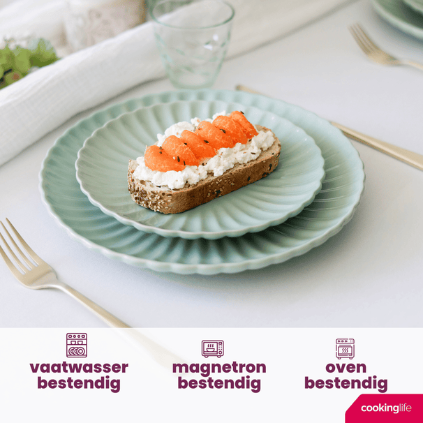 Cookinglife Geschirrset Cardida Grün 18-teilig / 6 Personen - 6 Speiseteller, 6 Frühstücksteller und 6 Schalen