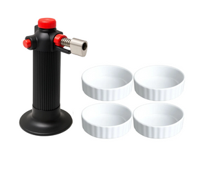 Cookinglife Creme Brulee Set - Creme Brulee Schalen ø 12 cm 4 Stück + Creme Brulee Brenner