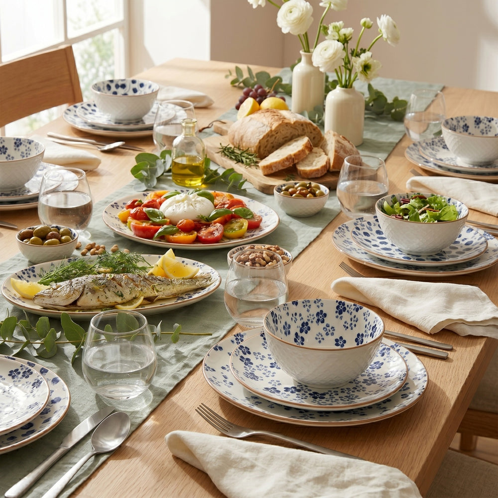 Cookinglife Geschirrset Fleuris 18-teilig / 6 Personen - 6 Speiseteller, 6 Frühstücksteller und 6 Schalen