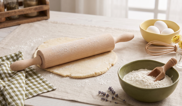 Cookinglife Teigroller Buchenholz Braun 43,5 cm - Nudelholz mit Kugellagern