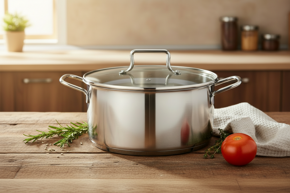 Cookinglife Topfset Essential Steel 6-Teilig - Edelstahl - Kochtopf ø 16, 18, 20 cm & Stielkasserolle ø 16 cm + Bratpfanne Superior ø 24 & 28 cm - geeignet für alle Wärmequellen