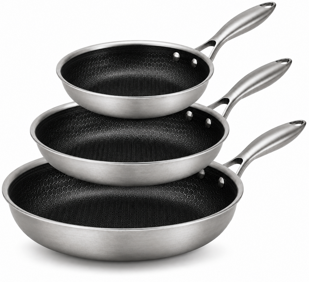 Cookinglife Bratpfannenset HexaCook Hybride Pfanne 3-teilig - ø 20, 24 & 28 cm - NON STICK - geeignet für alle Wärmequellen - keramische Antihaftbeschichtung