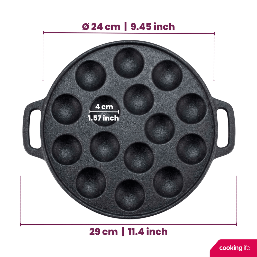 Cookinglife Poffertjespfanne Gusseisen Ø 24 cm – 15 Poffertjes – ohne Antihaftbeschichtung – geeignet für alle Wärmequellen