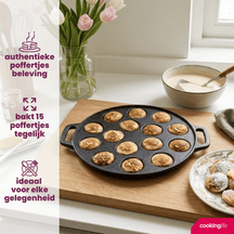 Cookinglife Poffertjespfanne Gusseisen Ø 24 cm – 15 Poffertjes – ohne Antihaftbeschichtung – geeignet für alle Wärmequellen