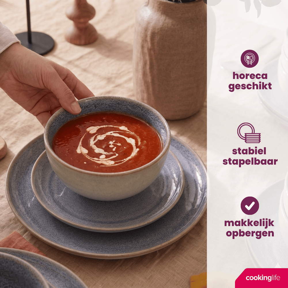 Cookinglife Serene Blue 12-teiliges Geschirrset / 4 Personen - 4 Speiseteller, 4 Frühstücksteller und 4 Schüsseln