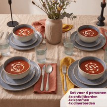 Cookinglife Serene Blue 12-teiliges Geschirrset / 4 Personen - 4 Speiseteller, 4 Frühstücksteller und 4 Schüsseln