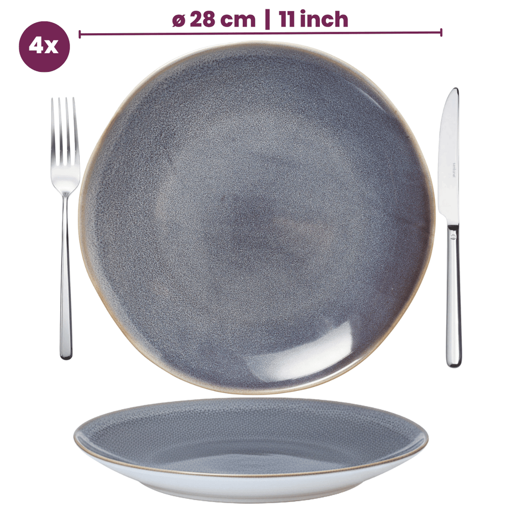 Cookinglife Serene Blue 12-teiliges Geschirrset / 4 Personen - 4 Speiseteller, 4 Frühstücksteller und 4 Schüsseln