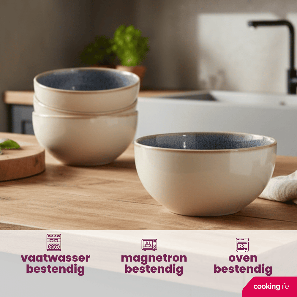 Cookinglife Suppenschüsseln / Schüsseln Serene Blue ø 14 cm - Steingut - 4 Stück