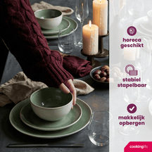 Cookinglife Serene Green 12-teiliges Geschirrset / 4 Personen - 4 Speiseteller, 4 Frühstücksteller und 4 Schüsseln