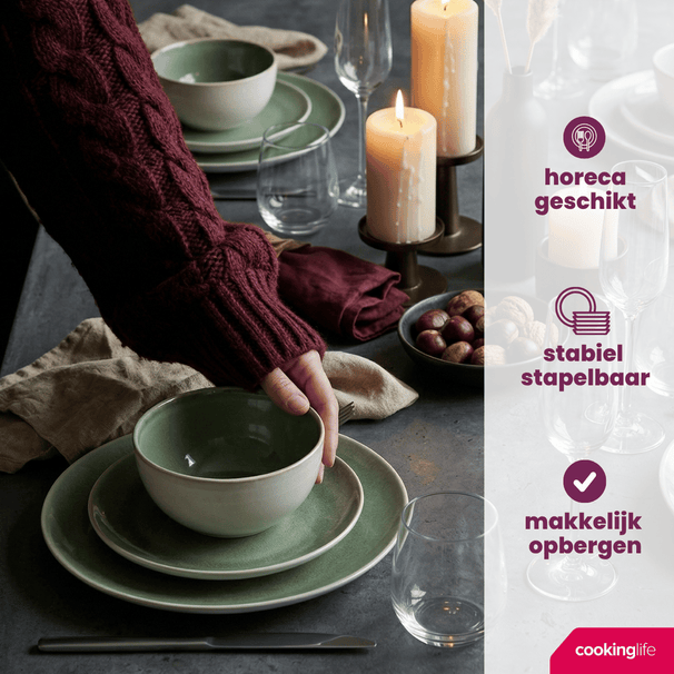 Cookinglife Frühstücksteller / Dessertteller Serene Green Ø 20 cm – Steingut – 4 Stück