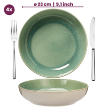 Cookinglife Serene Green 12-teiliges Geschirrset / 4 Personen - 4 Speiseteller, 4 Frühstücksteller und 4 Schüsseln