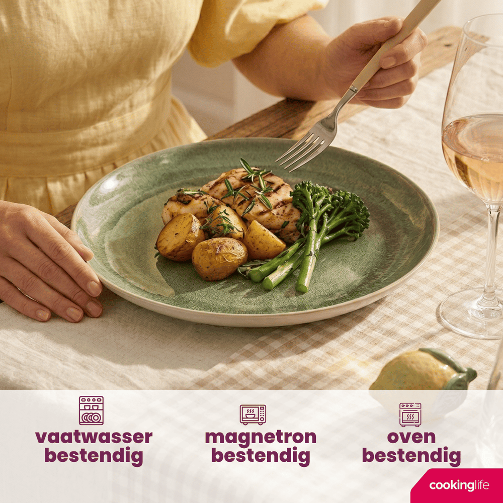 Cookinglife Speiseteller Serene Green Ø 28 cm – Steingut – 4 Stück