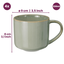 Cookinglife Kaffeetassen Serene Green 330 ml – Steingut – 4er-Set