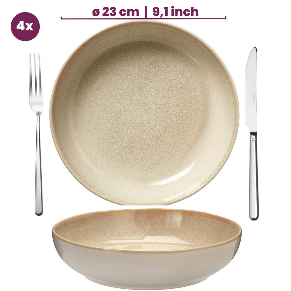 Cookinglife Tiefe Teller / Pastateller Serene Sand ø 23 cm - Steingut - 4er-Set