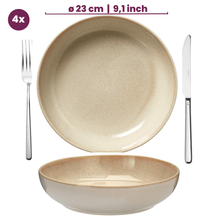Cookinglife Tiefe Teller / Pastateller Serene Sand ø 23 cm - Steingut - 4er-Set