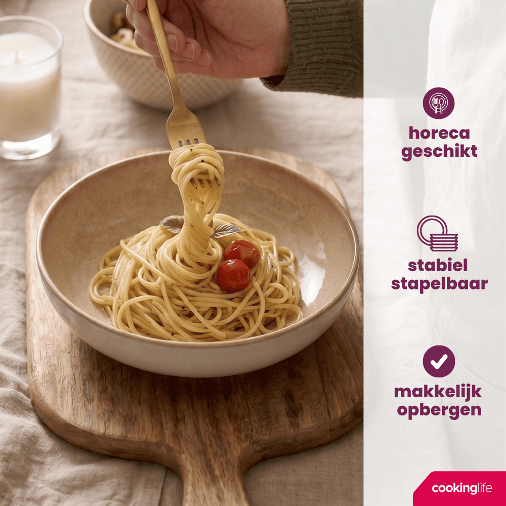 Cookinglife Tiefe Teller / Pastateller Serene Sand ø 23 cm - Steingut - 4er-Set
