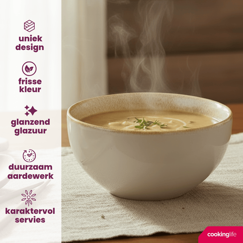 Cookinglife Suppenschüsseln / Schüsseln Serene Sand ø 14 cm - Steingut - 4 Stück