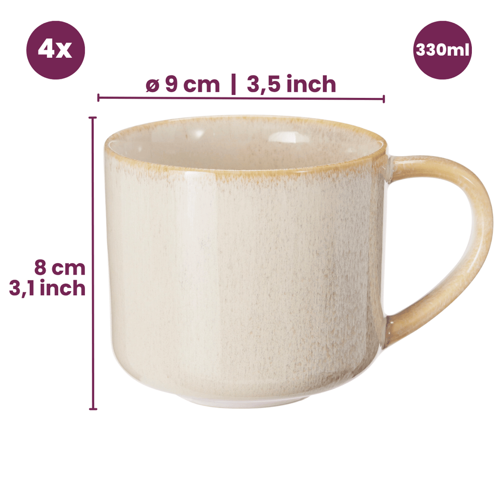 Cookinglife Kaffeetassen Serene Sand 330 ml – Steingut – 4 Stück