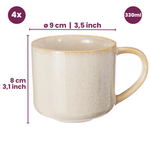 Cookinglife Kaffeetassen Serene Sand 330 ml – Steingut – 4 Stück