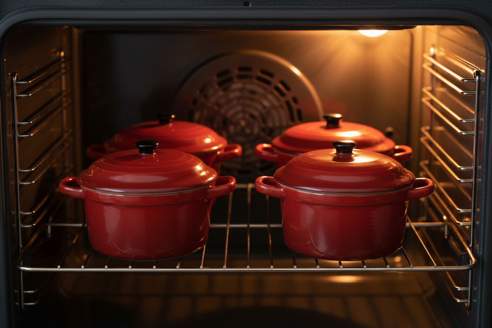 Cookinglife Servierpfanne mit Deckel Rot - Porzellan - ø 10 cm / 300 ml
