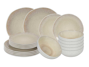 Cookinglife Geschirrset Nola Sand reaktive Glasur 18-teilig / 6 Personen - 6 Speiseteller, 6 Frühstücksteller und 6 Schalen