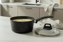 Cookinglife Topfset Black Speckle 4-teilig - Aluminium - Kochtopf ø 20, 22, 24 cm & Stielkasserolle ø 18 cm - Geeignet für alle Wärmequellen - Standard-Antihaftbeschichtung