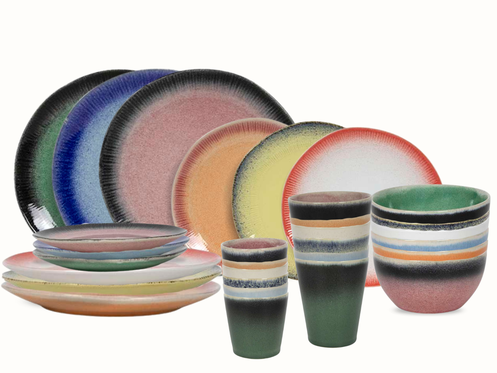 Studio Tavola Geschirrset Fire 30-teilig / 6 Personen - 6 Dinner-Teller, 6 Frühstücksteller, 6 Schalen, 6 Kaffeetassen und 6 Kaffeebecher