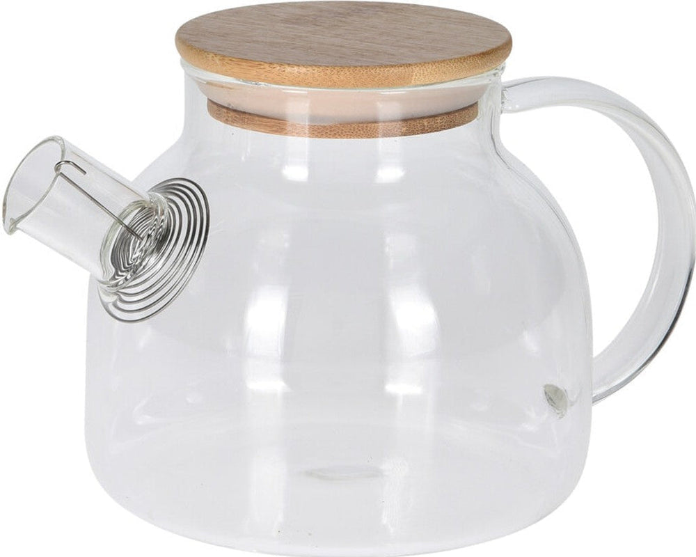 Cookinglife Borosilikatglas-Teekanne 1 Liter – Hitzebeständige Teekanne mit Bambusdeckel
