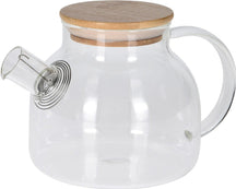 Cookinglife Borosilikatglas-Teekanne 1 Liter – Hitzebeständige Teekanne mit Bambusdeckel