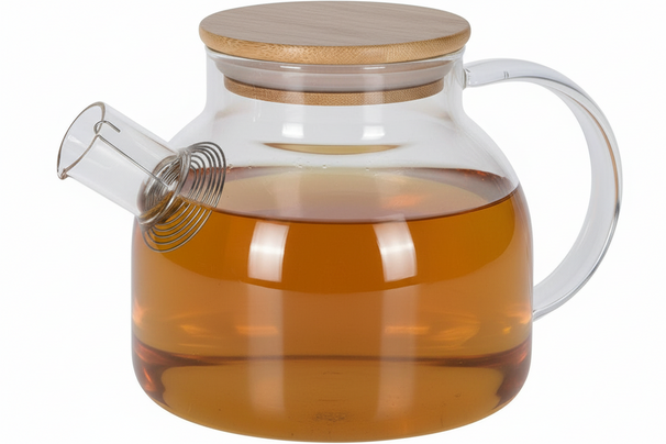 Cookinglife Borosilikatglas-Teekanne 1 Liter – Hitzebeständige Teekanne mit Bambusdeckel