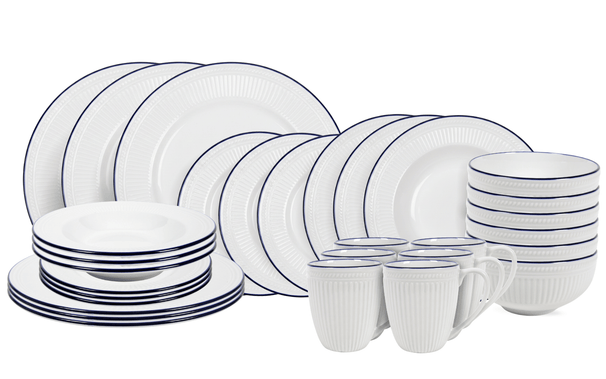 Cookinglife Geschirrset Whitmore 30-teilig / 6 Personen - 6 Speiseteller, 6 Frühstückteller, 6 tiefe Teller, 6 Schalen und 6 Tassen