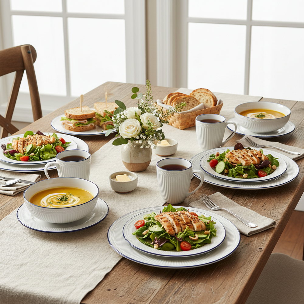 Cookinglife Geschirrset Whitmore 30-teilig / 6 Personen - 6 Speiseteller, 6 Frühstückteller, 6 tiefe Teller, 6 Schalen und 6 Tassen