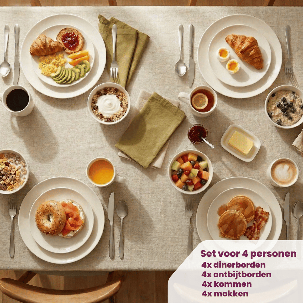 Cookinglife Geschirrset Porzellan 16-teilig 4 Personen - Weiß 