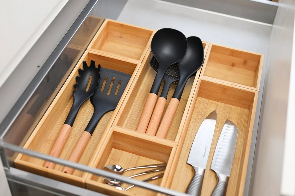 Cookinglife Kochgeschirr Set - Kochgeschirr Set - Holz schwarz 4-teilig - Schaumkelle, Suppenlöffel, Pfannenwender & Servierlöffel
