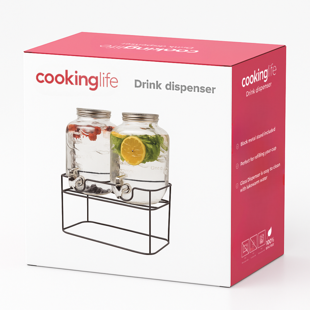 Cookinglife Dubbele Getränkespender - mit Halter - 2 x 4 Liter