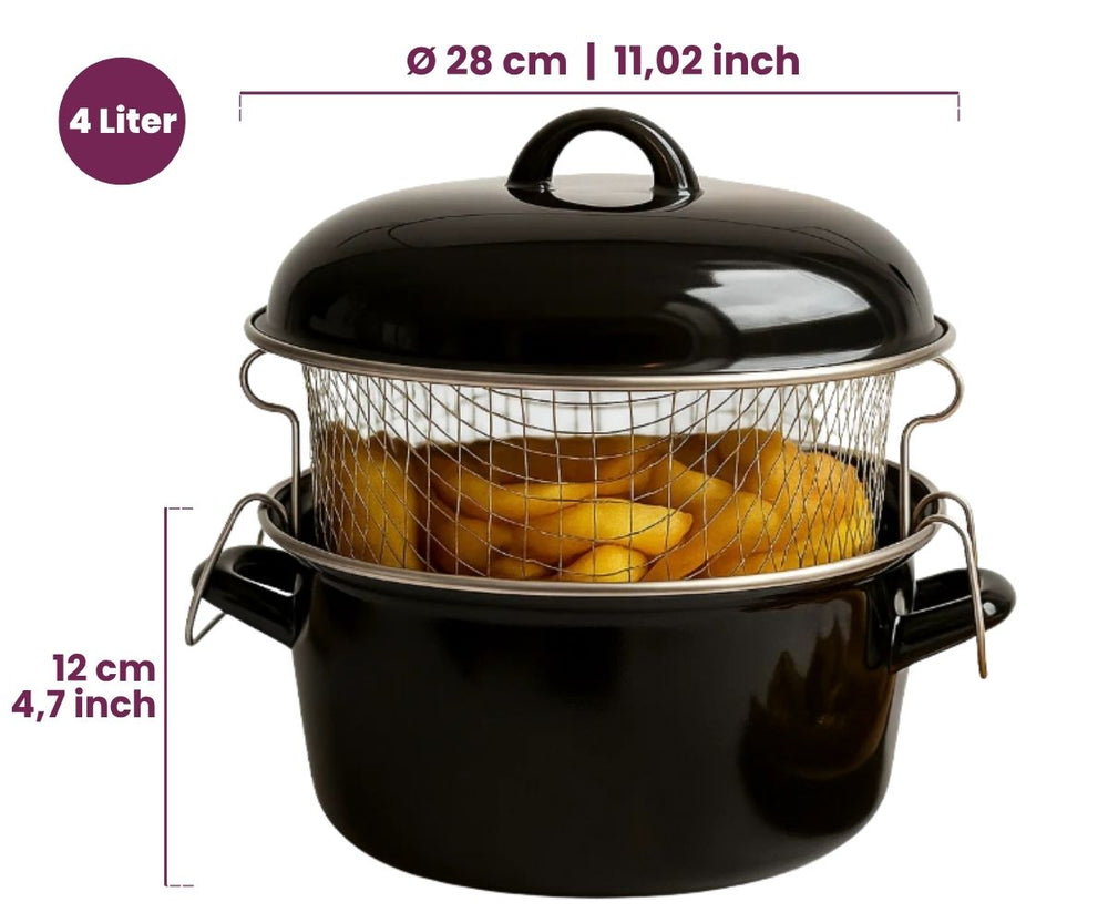 Cookinglife Emaille Oliebollenpfanne / Fritteuse - Bräter - mit Mand - Kochen - ø 24 cm