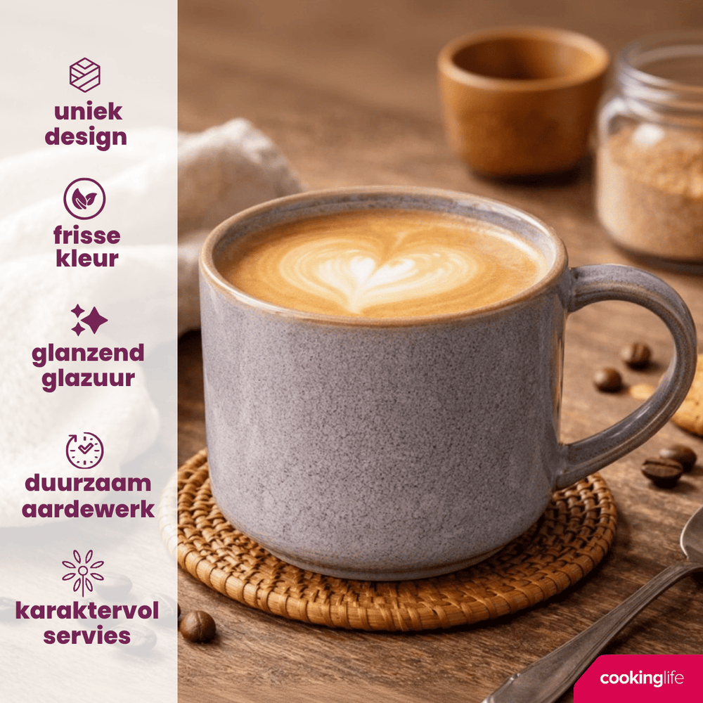 Cookinglife Kaffeetassen Serene Blue 330 ml – Steingut – 4 Stück