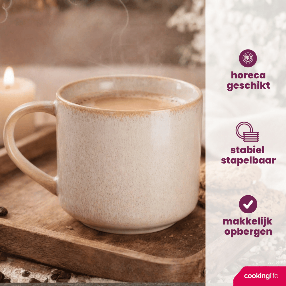 Cookinglife Kaffeetassen Serene Sand 330 ml – Steingut – 4 Stück