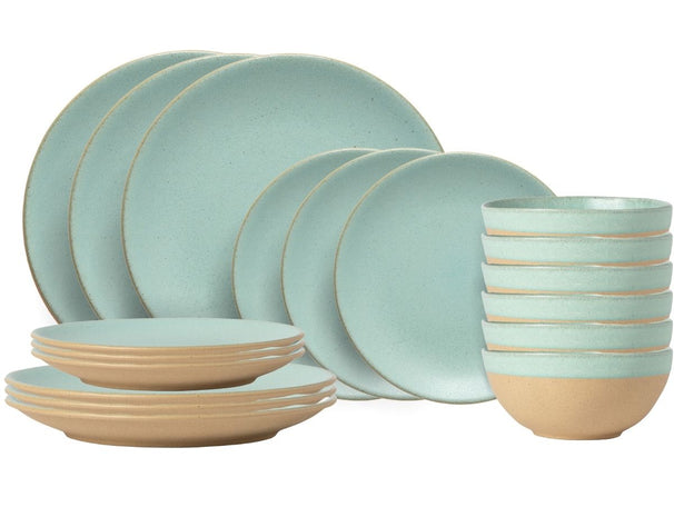 Costa Nova Geschirrset Arenito Aqua 18-teilig / 6 Personen - 6 Dinner-Teller, 6 Frühstücksteller & 6 Schalen