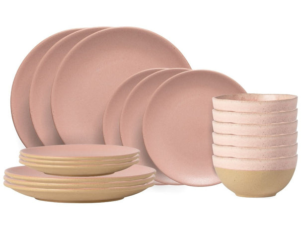 Costa Nova Geschirrset Arenito Mauve Rose 18-teilig / 6 Personen - 6 Speiseteller, 6 Frühstücksteller & 6 Schalen