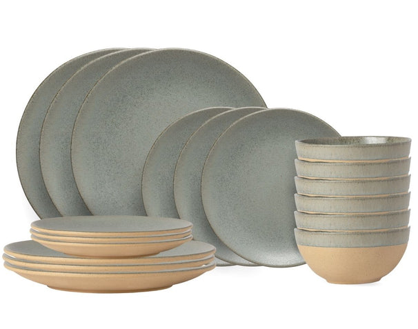 Costa Nova Geschirrset Arenito Sage Green 18-teilig / 6 Personen - 6 Speiseteller, 6 Frühstücksteller & 6 Schalen
