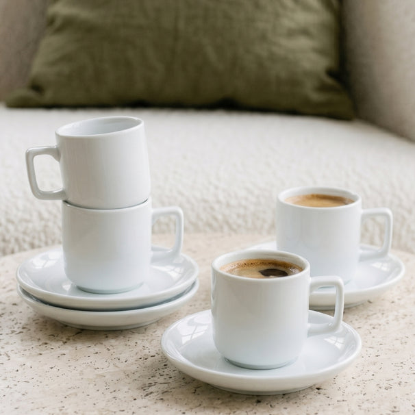 Cosy & Trendy Espressotassen und Untertassen Moon White 90 ml - 4 Stück