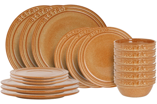Cosy & Trendy Geschirrset Bistro Mustard Yellow 18-teilig / 6 Personen - 6 Speiseteller, 6 Frühstücksteller & 6 Schalen