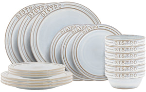 Cosy & Trendy Geschirrset Bistro Vintage White 18-teilig / 6 Personen - 6 Speiseteller, 6 Frühstücksteller & 6 Schalen