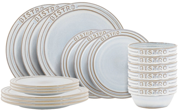 Cosy & Trendy Geschirrset Bistro Vintage White 18-teilig / 6 Personen - 6 Speiseteller, 6 Frühstücksteller & 6 Schalen