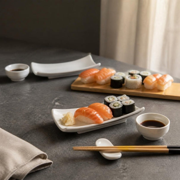 Cosy & Trendy Sushi Set für 2 Personen - Porzellan & Bambus - 9-teilig