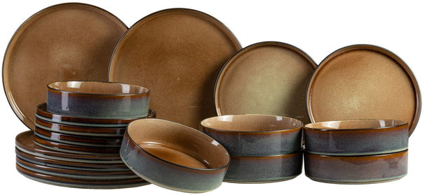 Cosy & Trendy Geschirrset Quintana Amber 18-teilig / 6 Personen - 6 Speiseteller, 6 Suppenteller und 6 Frühstücksteller