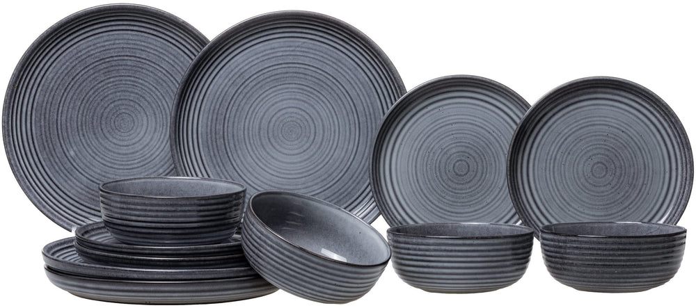 Cosy & Trendy Geschirrset Kentucky Grey - 12-teilig / 4 Personen - 4 Speiseteller, 4 Frühstücksteller und 4 Schalen