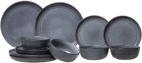Cosy & Trendy Geschirrset Kentucky Grey - 12-teilig / 4 Personen - 4 Speiseteller, 4 Frühstücksteller und 4 Schalen